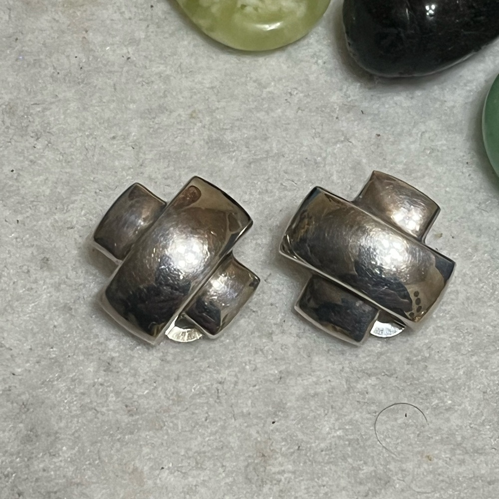 925 Italy Vintage Criss Cross Clip Earrings